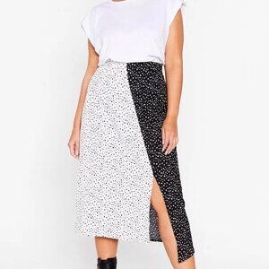 Nasty Gal There's Been A Mix Up Plus Spotty Polka Dot Two Tone Midi Skirt P5008